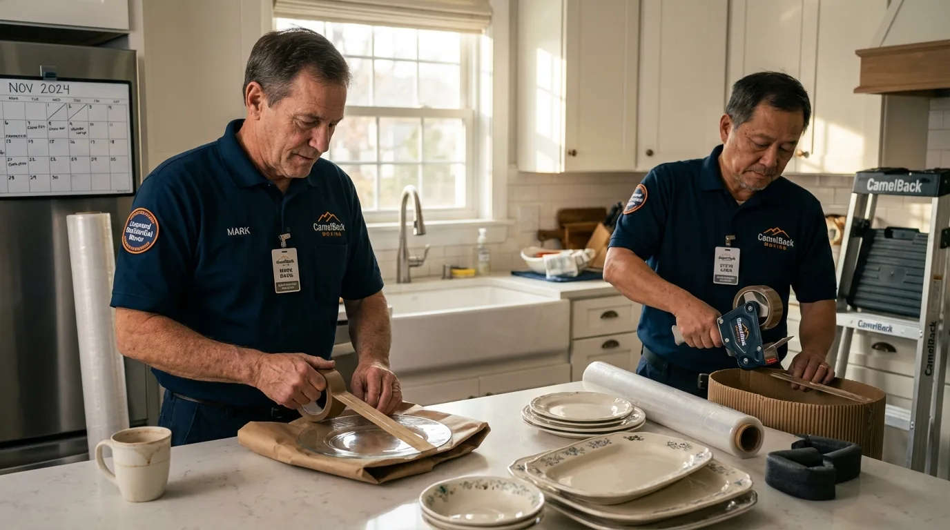Professional crew packing kitchen dishware in Deshler, OH
